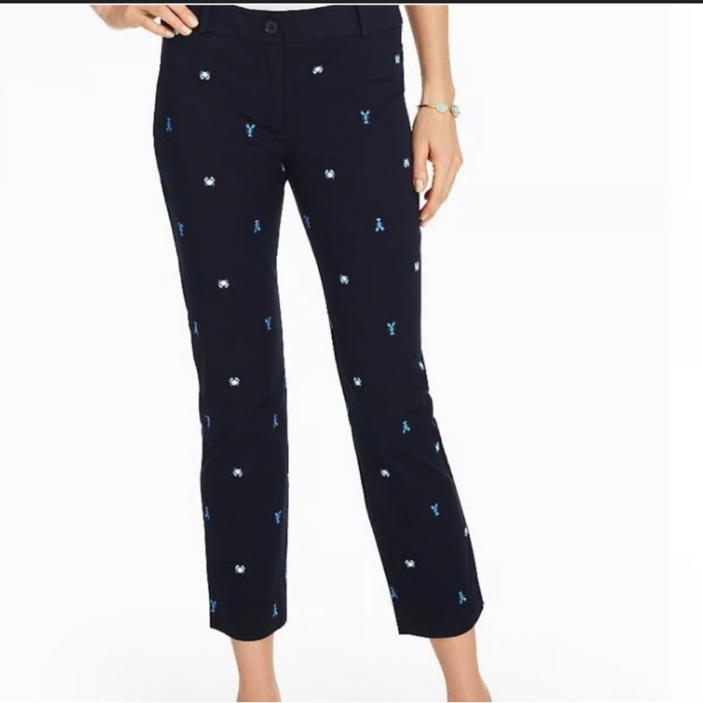 Talbots Navy Blue Perfect Cropped Pants with Crab & Lobster Embroidery Size 12